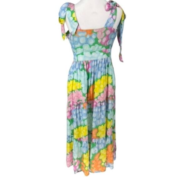 Emily McCarthy Floral Tiered Maxi Dress S Multi Tie Shoulder Summer Boho EUC - Picture 3 of 12